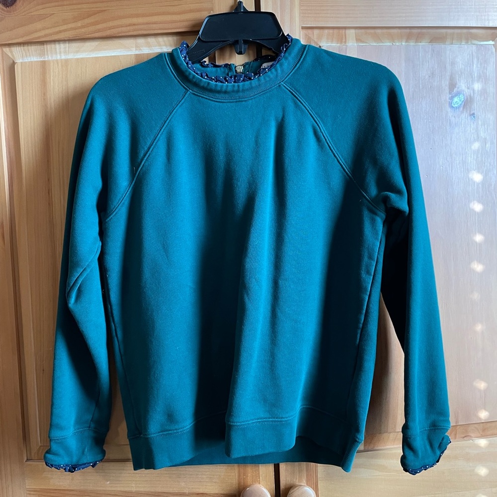 J crew Green ruffle neck sweatshirt